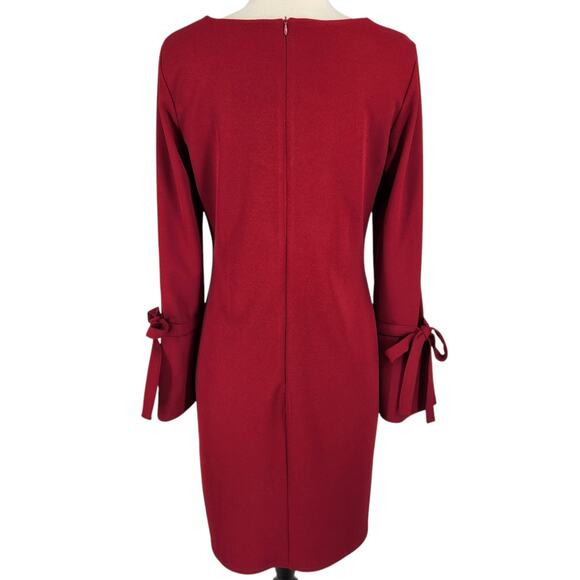 Romantic Red Stretch Sheath Dress w/ Bow Cuffs Made In Italy Cocktail Career Med - Picture 4 of 7